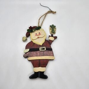 Wooden Painted 5.25" Santa Claus With Jingle Bell Hanging Christmas Ornament